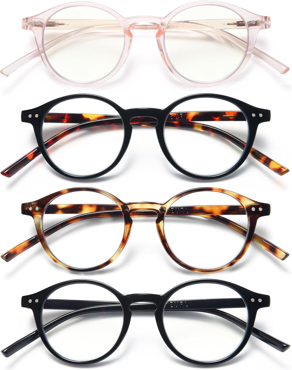 EYEURL 4-Pack Round Reading Glasses for Women Men Blue Light Glasses Retro Round Computer Readers With Spring Hinges Anti Glare Filter Lightweight Eyeglasses 2.0