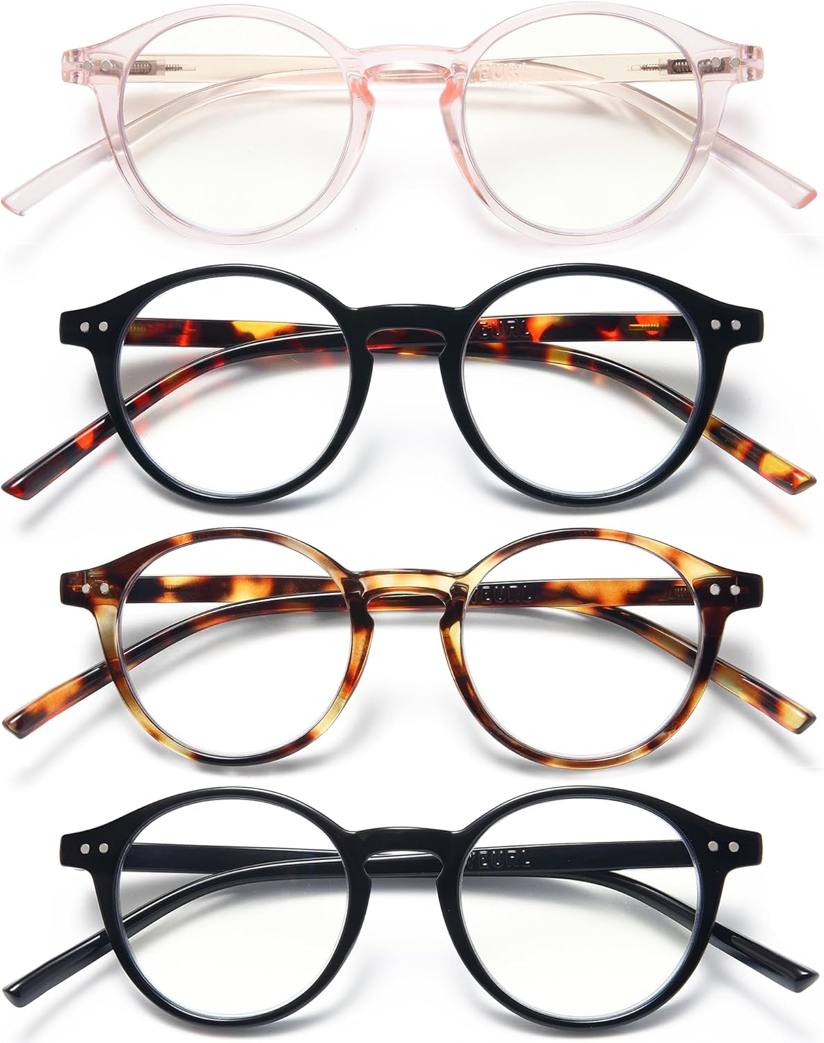 EYEURL 4-Pack Round Reading Glasses for Women Men Blue Light Glasses Retro Round Computer Readers With Spring Hinges Anti Glare Filter Lightweight Eyeglasses 2.0