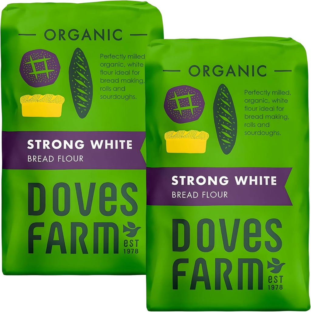 Doves Farm Organic Strong White Bread Flour 3.3 lb / 1.5 kg (Pack of 2) - High Protein British Baking Flour for Bread, Rolls and Sourdoughs | Kosher Certified & Vegan Friendly | Authentic UK Import