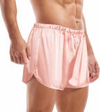 Mens Satin Boxers 3 Inch Inseam Silk Shorts Sexy Underwear Pajama Bottoms Large Side Slit