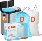 Perfect Fits Code D 100 Count Compatible with simpIehuman Code D Heavy Duty Trash Bags THICK Garbage Can Liners Reinforced Drawstring Trash Bags Blue 50 & White 50 TOTAL 100 Count GRAND SAVE!