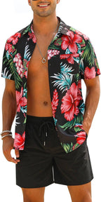 EISHOPEER Men's Flower Shirt Hawaiian Sets Casual Button Down Short Sleeve Shirt and Solid Quick Dry Beach Shorts S-3XL