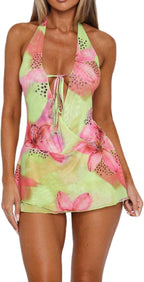 Women Halter Cowl Neck Mini Dress Sexy Backless Low Cut Short Dresses Cutout Slim Fit Night Party Going Out Sundress
