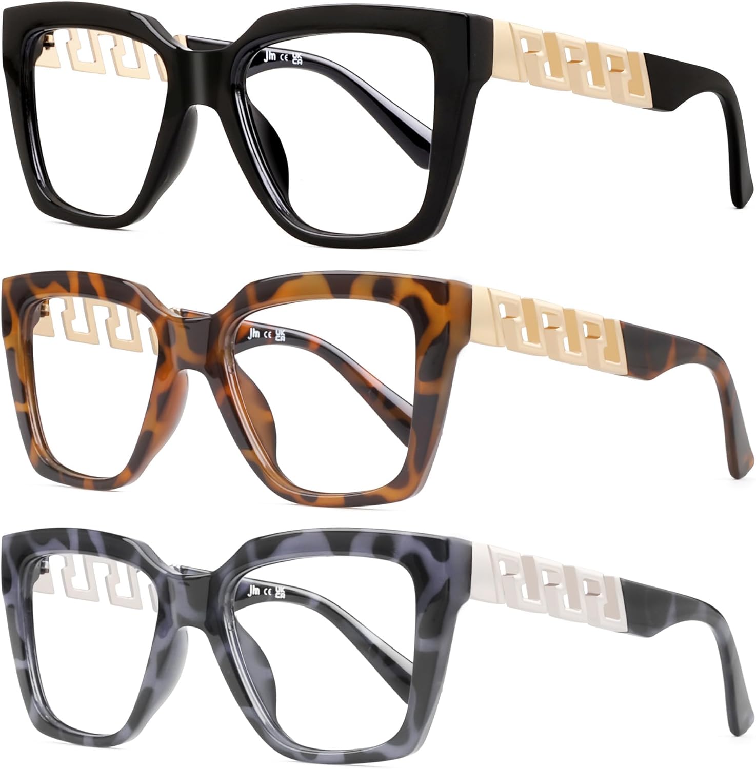 JM 3 Pack Reading Glasses for Women, Oversized Fashion Blue Light Blocking Computer Readers