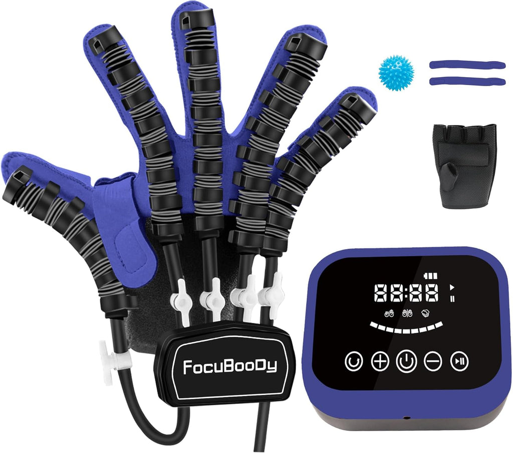Hand Rehabilitation Robot Gloves Mobility Finger Training Equipment for Hemiplegia Stroke Cerebral Palsy Patient with USB Chargeable (Blue Size Large) Right Hand