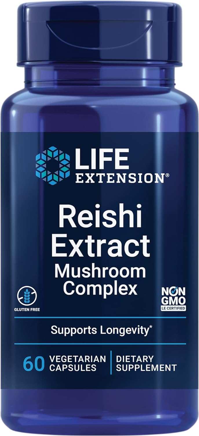 Life Extension Reishi Extract Mushroom Complex - Mushrooms Herbal Supplement for Immune Support – Ganoderma Lucidum Extract - Gluten-Free, Non-GMO, Vegetarian – 60 Capsules