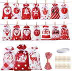 24 Pcs Christmas Drawstring Gift Wrap Bags Reusable Advent Calendar Bags Cute Xmas Candy Toys Goody Treat Bag Pocket for Holiday Weedings Birthdays Party Favor Home Storage Gift Bag