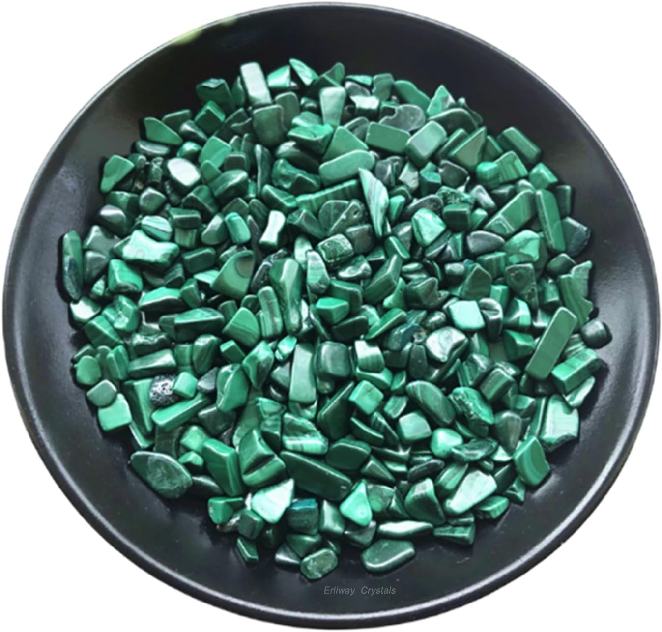 Erliway 100g Natural Malachite Crystal Chips, 7-9mm Tumbled Chips Crushed Crystal Stone, Polished Crystal Chip for Vase Filler, Healing Tumbled Crystal Chip for Reiki Crystal Jewelry Making Home Decor
