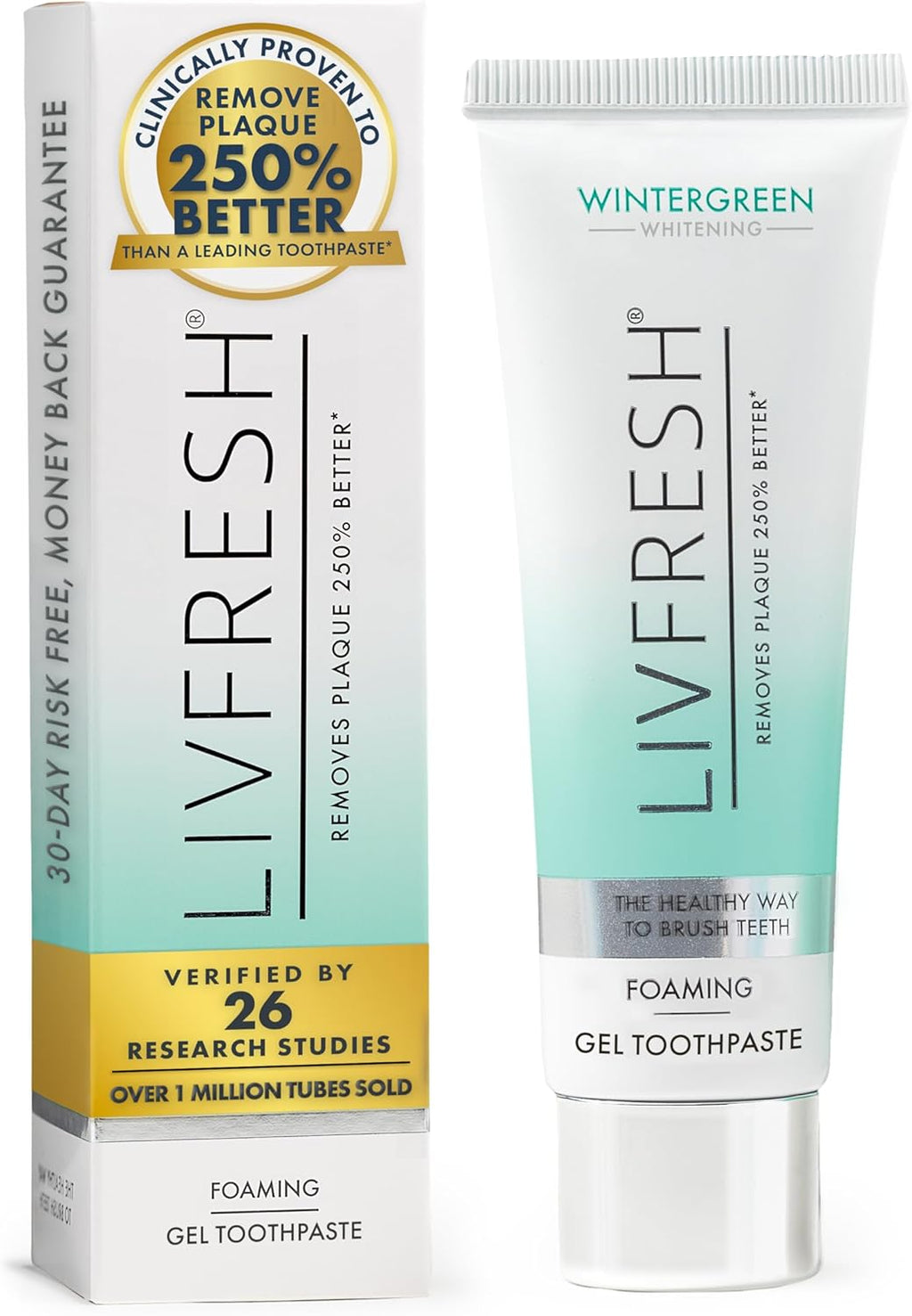 LIVFRESH Toothpaste Gel, Clinically Proven to Remove Plaque 250% Better, Improves Gum Health 190% Better, Prevents & Reduces Tartar, Freshens Breath, SLS Free Dental Gel, Wintergreen