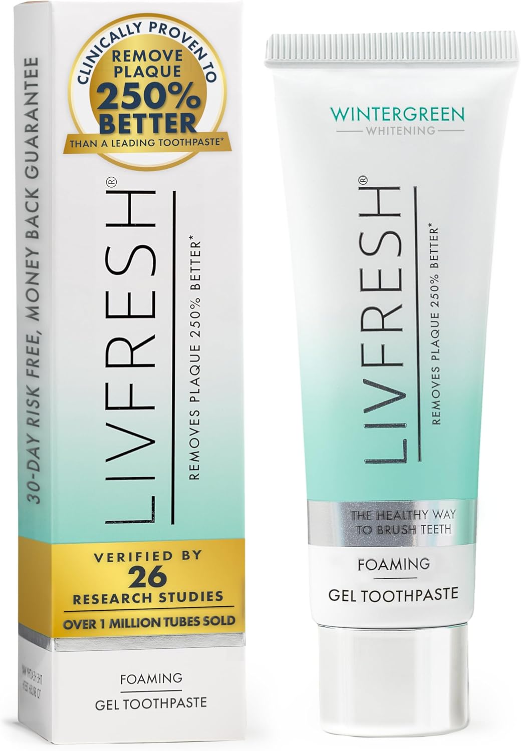 LIVFRESH Toothpaste Gel, Clinically Proven to Remove Plaque 250% Better, Improves Gum Health 190% Better, Prevents & Reduces Tartar, Freshens Breath, SLS Free Dental Gel, Wintergreen