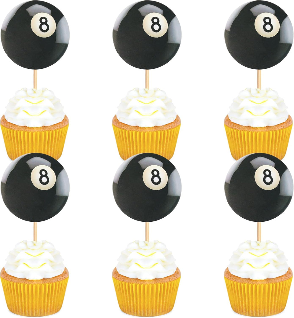 Ercadio 24 Pack Double Sided Pool Ball Cupcake Toppers Sports Cupcake Picks Birthday Cake Decorations Baby Shower Sports Theme Party Cake Decorations