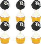 Ercadio 24 Pack Double Sided Pool Ball Cupcake Toppers Sports Cupcake Picks Birthday Cake Decorations Baby Shower Sports Theme Party Cake Decorations