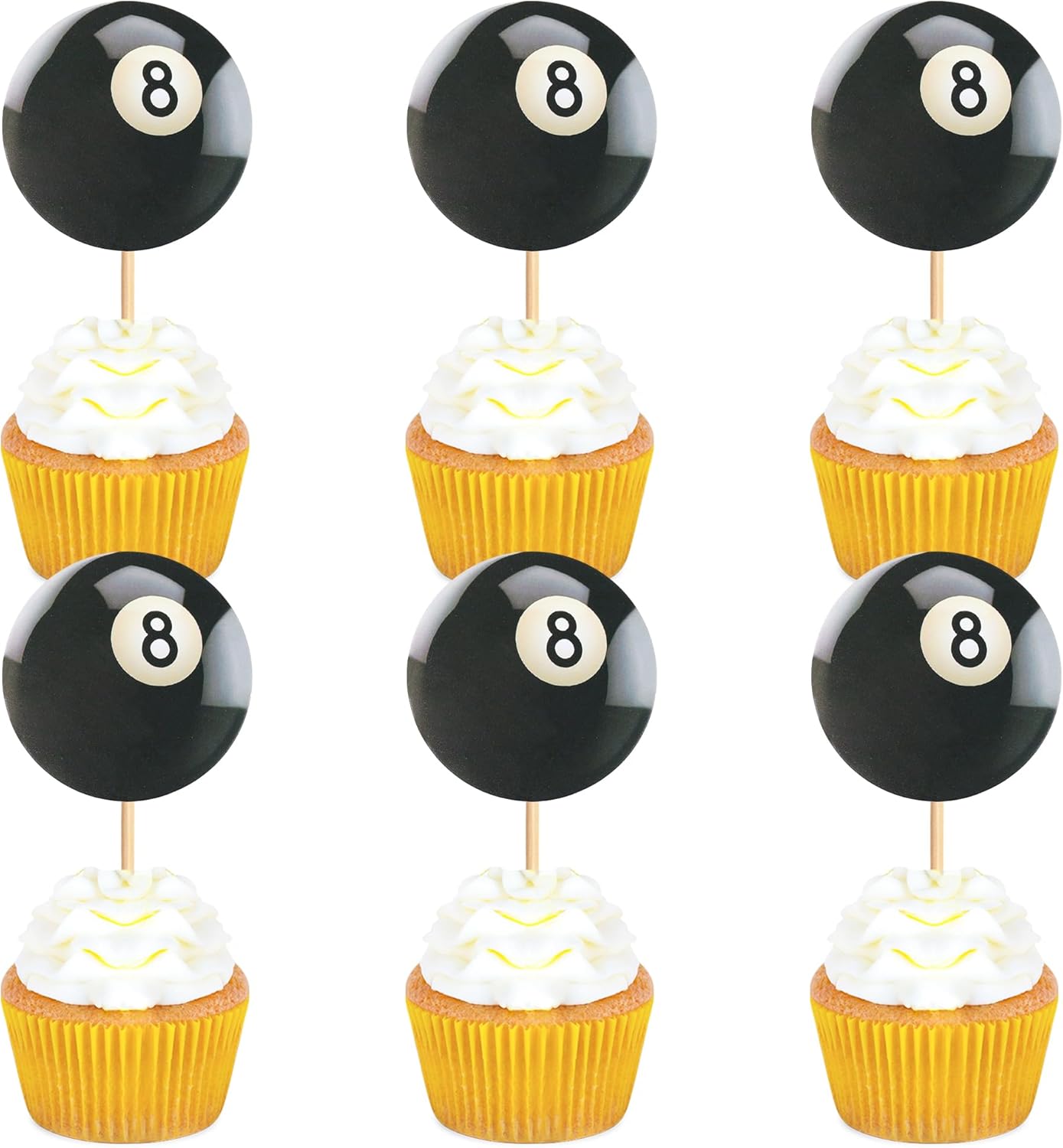Ercadio 24 Pack Double Sided Pool Ball Cupcake Toppers Sports Cupcake Picks Birthday Cake Decorations Baby Shower Sports Theme Party Cake Decorations