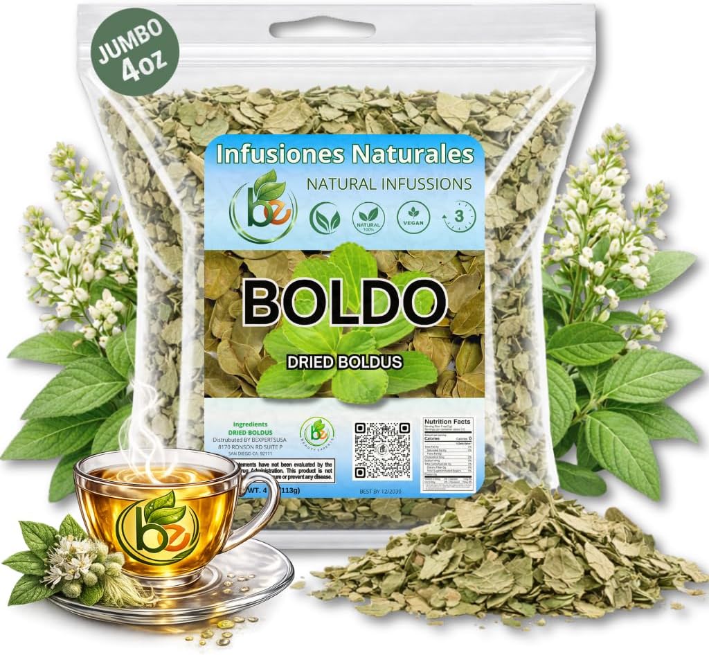 Hojas de Boldo (Boldus Dried Leaves) Herbal Tea – 4 oz (113 g) – 100% Natural, Vegan, Non-GMO – Loose Leaf Herbal Tea for Infusion – Traditional Natural Detox Support – Caffeine-Free – Packaged in USA – by BexpertsUSA
