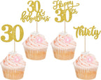 Rsstarxi 24 Pack Happy 30th Birthday Cupcake Toppers Gold Glitter Thirty 30 Fabulous Cupcake Picks 30th Birthday Cake Decorations for 30th Birthday Anniversary Party Decorations
