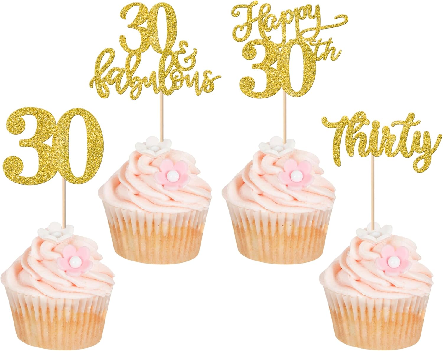 Rsstarxi 24 Pack Happy 30th Birthday Cupcake Toppers Gold Glitter Thirty 30 Fabulous Cupcake Picks 30th Birthday Cake Decorations for 30th Birthday Anniversary Party Decorations