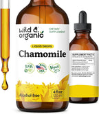 Wild & Organic Chamomile Flowers Drops - Add to Tea for Relaxation Support - 500 mg Chamomile Extract Liquid Drops - Calming Herbal Supplement - 56-Day Supply - Vegan, Sugar & Alcohol-Free - 4 fl oz