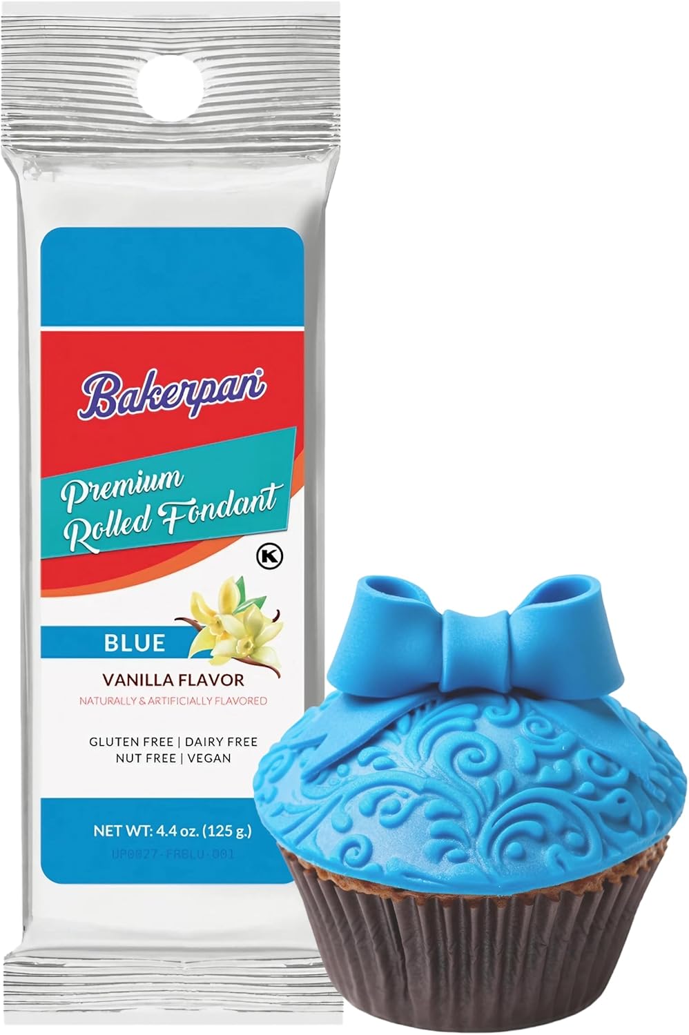 Bakerpan Premium Rolled Blue Fondant for Cake Decorating, Vanilla Flavor - 4.4 Ounces (Made in USA)