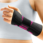 FREETOO Carpal Tunnel Wrist Brace Night Support Fit Left Hand for Work, Pain Relief Wrist Splint for Tendonitis, Sprain, Strain, Rigid Hand Brace for Arthritis for Women & Men (XS, Black/Pink)