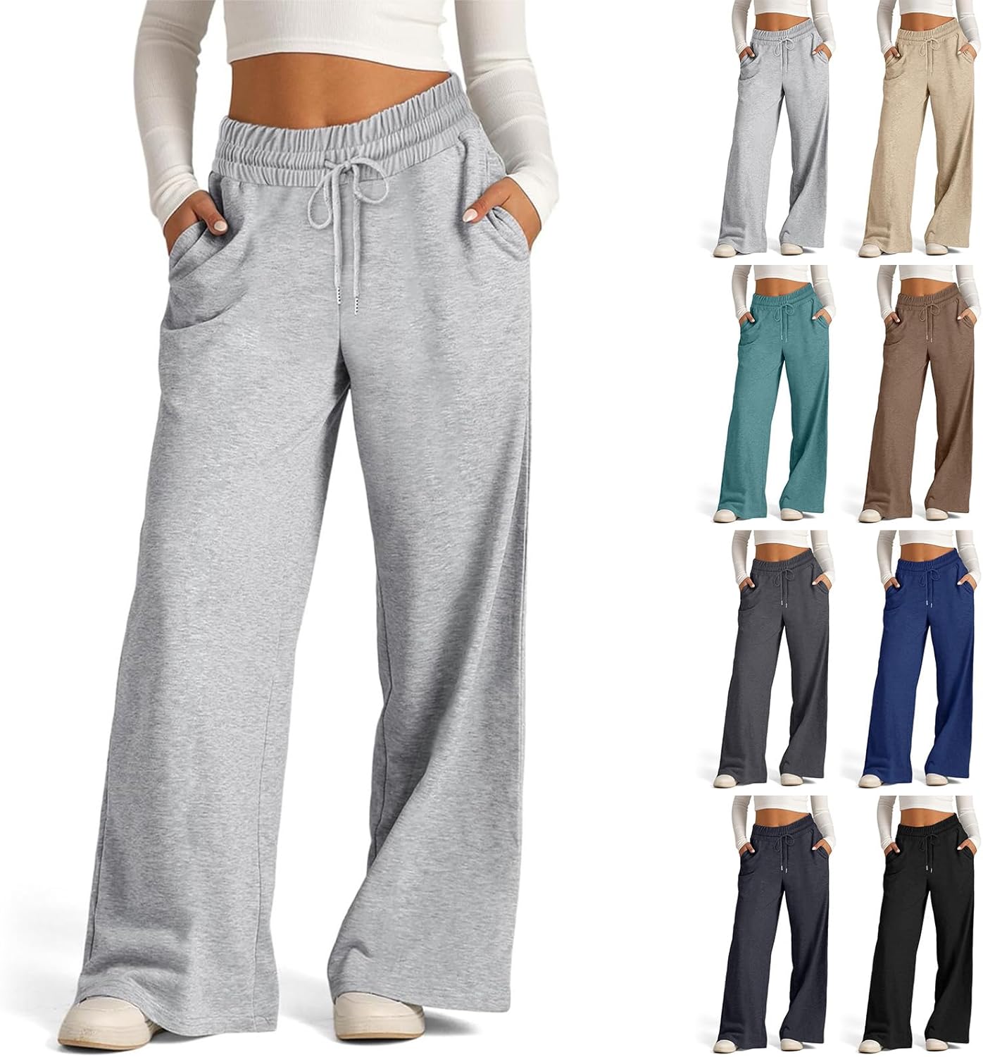 Wide Leg Sweatpants Women Drawstring High Waisted Joggers Casual Pull on Y2k Sweat Palazzo Trouser Pants with Pockets