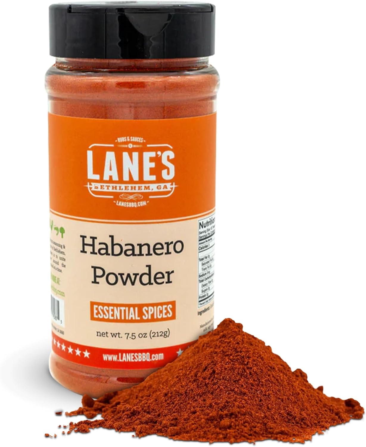 Lane’s Habanero Powder, 7.5 oz - Hot & Spicy Ground Habanero Pepper Powder Seasoning Blend with Chili de Arbol & Black Pepper, All-Natural, Gluten-Free, No MSG - Great for Rubs, Sauces & Marinades