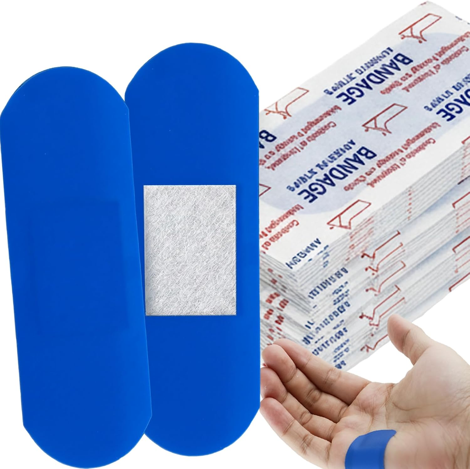 120 Pack PE Blue Adhesive Bandages for Food Service and Catering, Metal Detectable, Waterproof Woven PE Strips 1" X 3"