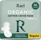 Rael Pads for Women, Organic Cotton Cover - Moderate Absorbency, Feminine Care, Ultra Thin, Sanitary Napkins with Wings, Unscented (Regular, 56 Total)