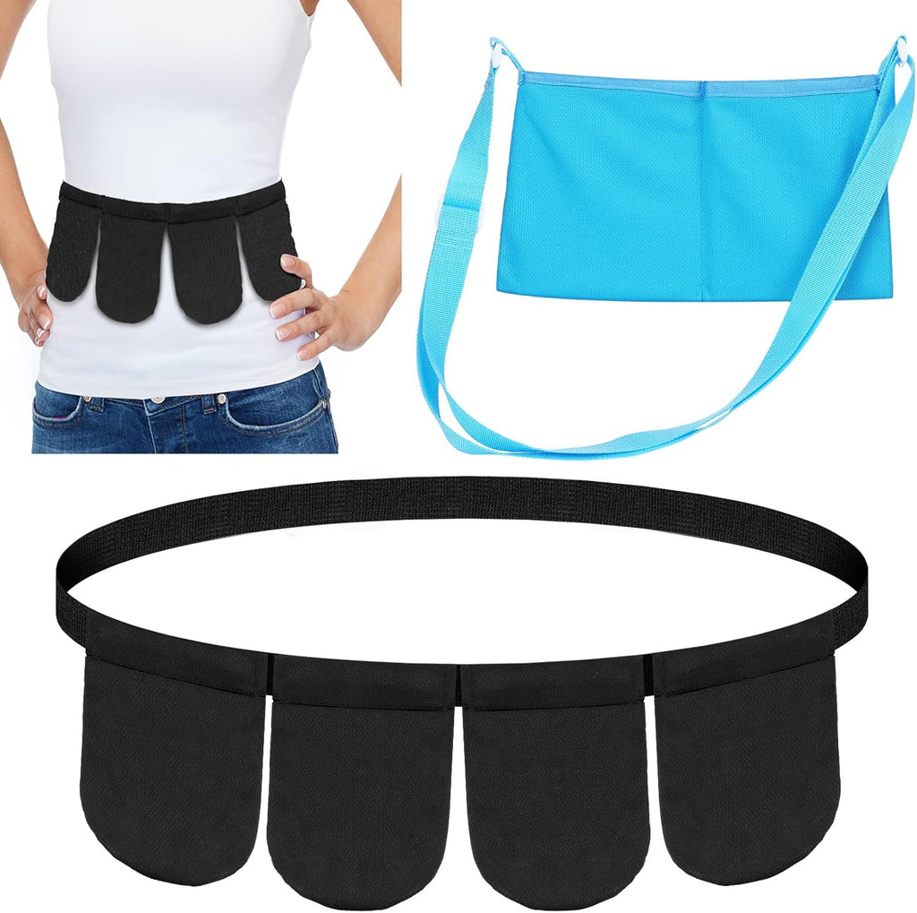 Tondiamo Adjustable Mastectomy Drain Holder Drain Pouch with Shower Bag Drainage Pouch Breast Shirts Two Pockets Mastectomy Tummy Tuck Recovery Supplies(Two and Four Pockets,Black, Blue)