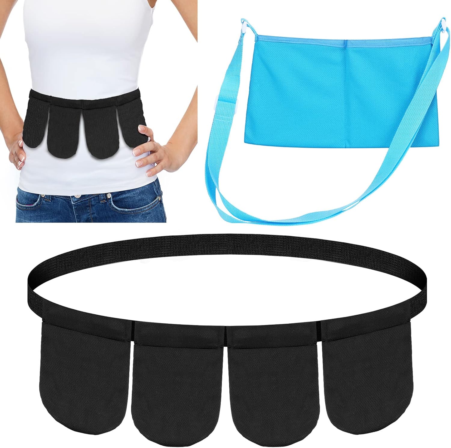 Tondiamo Adjustable Mastectomy Drain Holder Drain Pouch with Shower Bag Drainage Pouch Breast Shirts Two Pockets Mastectomy Tummy Tuck Recovery Supplies(Two and Four Pockets,Black, Blue)