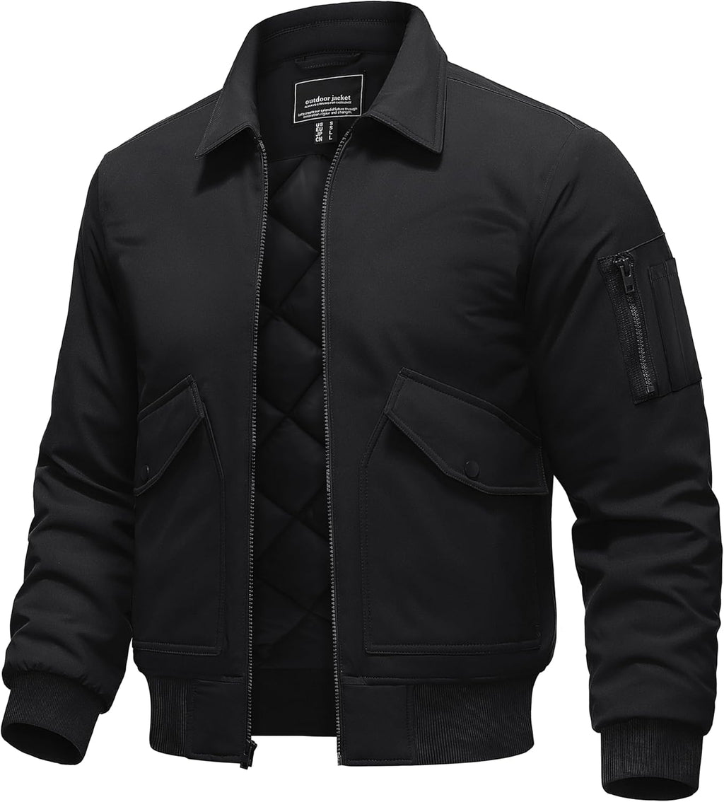 TACVASEN Men's Bomber Jacket Thick Quilted Jackets Zip Up Water Repellent Windproof Winter Warm Coat with 6 Pockets