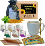 Tea Honey And Cookies Lovers Gift Basket Set Care Package For Women, Men, Family and Friends, Get Well Soon, 12 Teabags Assortment 6 Flavors, 2 Packs Shortbread Cookies, 12 Honey Straw With 14oz Mug
