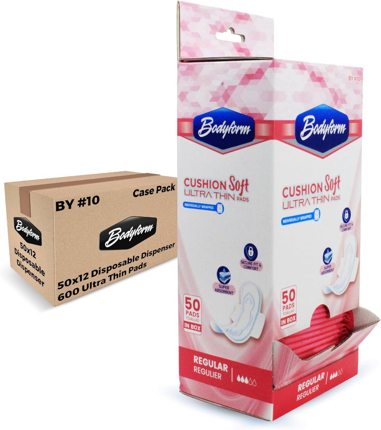 Bodyform Ultra Thin Sanitary Pads in Easy Disposable Dispenser, Ready to use Dispenser Bulk Buy Case Pack of 600 Counts (12 Packs of 50 Count)