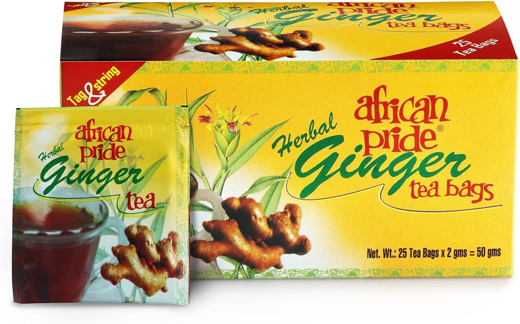 AFRICAN PRIDE - Ginger Tea - Tanzania - Herbal Tea - 25 Tea Bags With String and Tag - 50g
