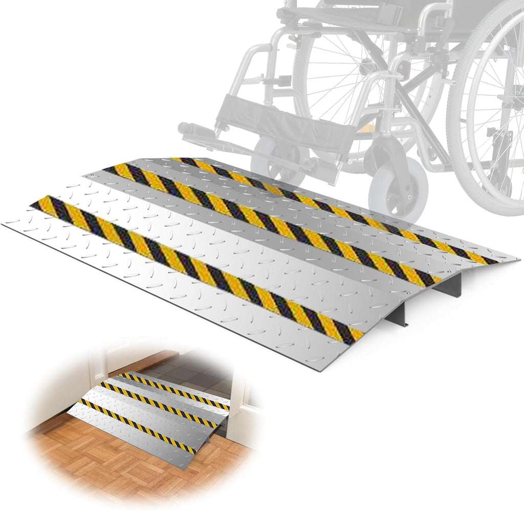Door Threshold ramp 27.6" W*18.9" L, Metal Bridge Doorway Threshold ramp to go Over The Threshold for wheelchairs/Scooters/Walkers(800LBs Capacity, 27.6"/70cm)
