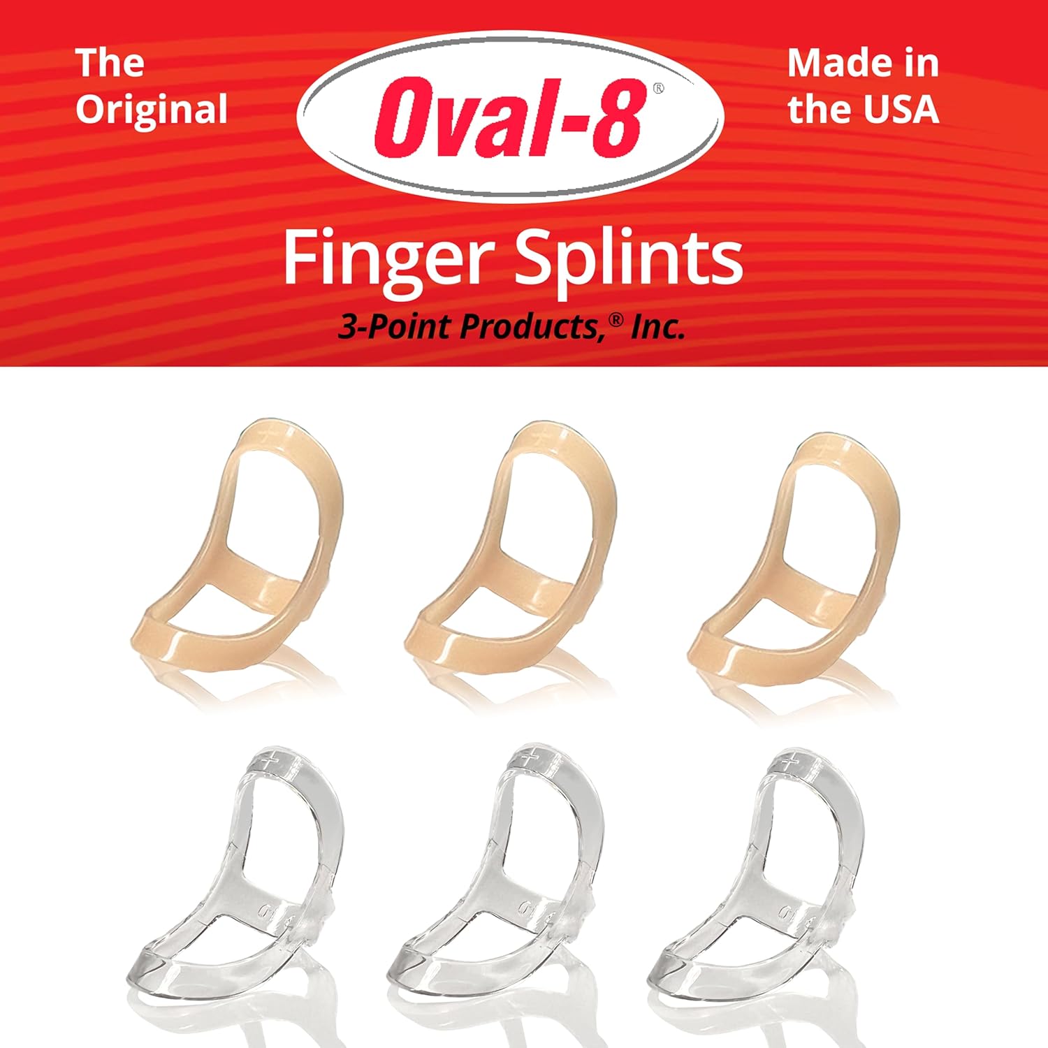 3-Point Products Oval-8 Finger Splint, Support and Protection for Arthritis, Trigger Finger or Thumb, and Other Finger Conditions, Size 5 (Pack of 3) available in Beige or Clear