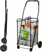 DMI Utility Cart with Wheels to be used for Shopping, Grocery, Laundry and Stair Climber Cart, Weighs 7.5 Pounds but holds up to 90 Pounds, Compact and Foldable, Black