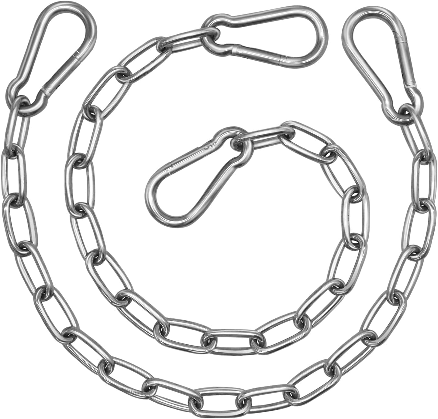 2 Pack Hanging Swing Chain with 4 Carabiners 25in, 660LB Capacity Heavy Duty Hammock Hardware Kit for Punching Bags, Swing Chairs, Indoor & Outdoor Gym (Silver)