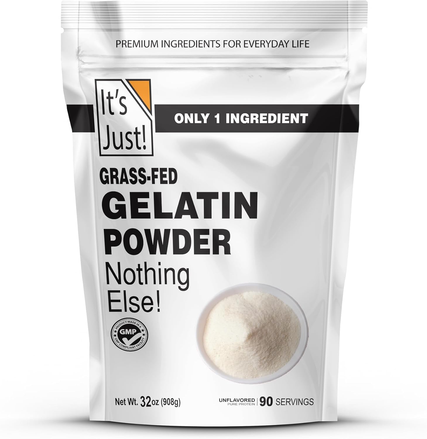 It's Just - 100% Gelatin Powder (2lb) Unflavored, Heavy Metal Tested, Grass-Fed Bovine (Beef) Source, Non-GMO, Keto Friendy, Perfect for Marshmallows, Gummies, Desserts, 32oz