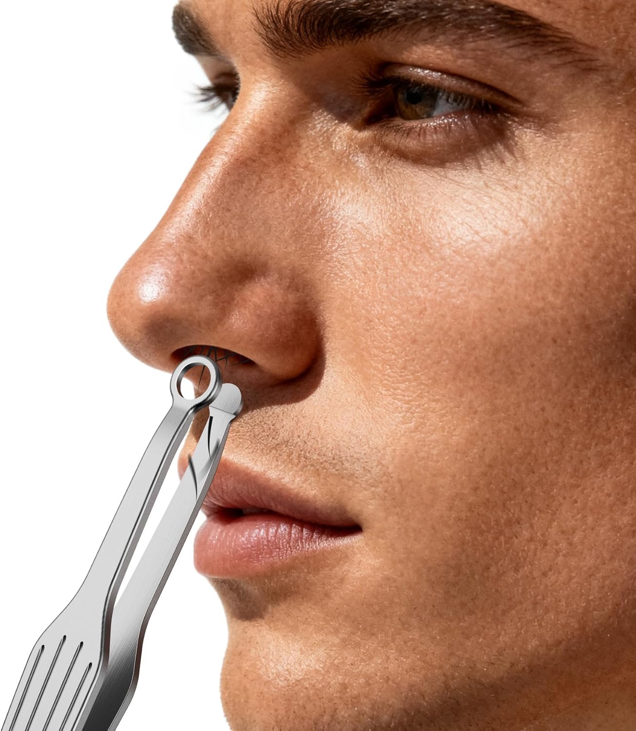 FVION Nose Hair Trimmer Tweezers - Nasal Clippers for Men/Women Stainless Steel, Round-Tip Nose & Ear Hair Clippers for Safety and Precision, Universal Manual Facial Hair Clippers