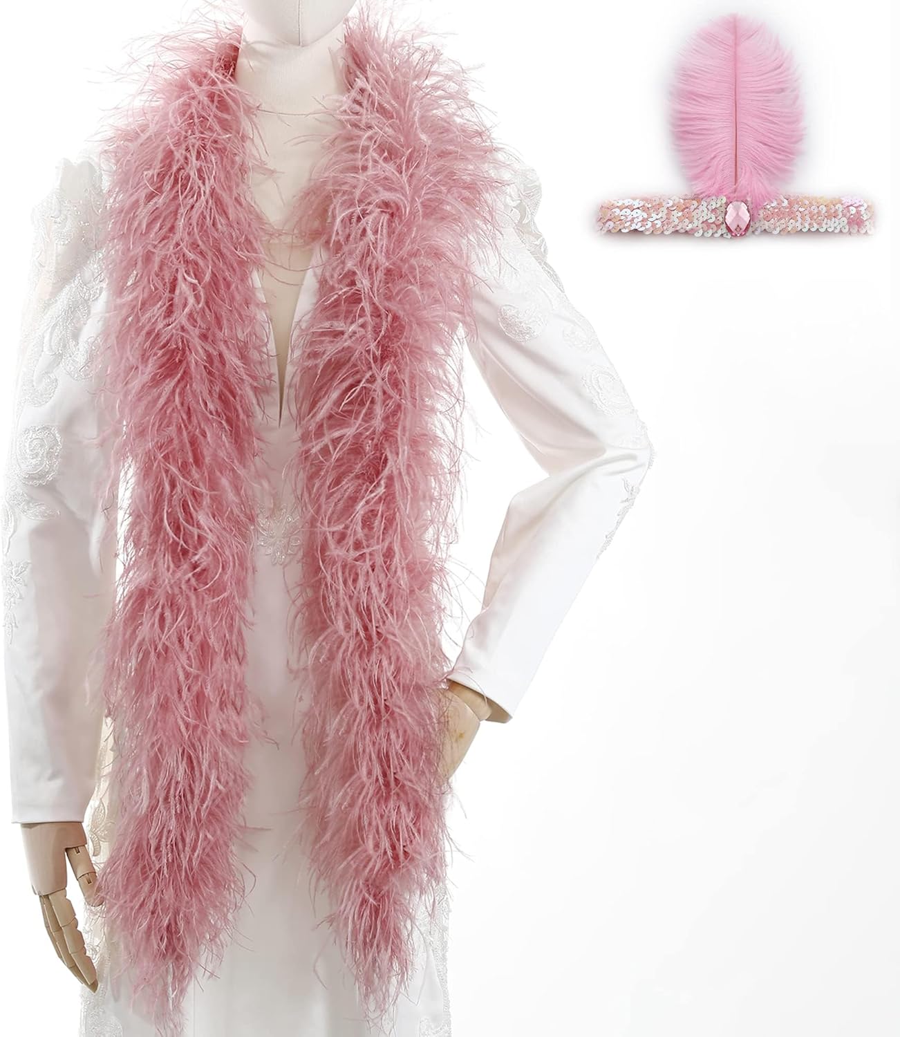 Soarer Lotus Pink Ostrich Boas – 2yards 3ply Long Boas for Party, DIY Production,Home Decoration(Lotus Pink)