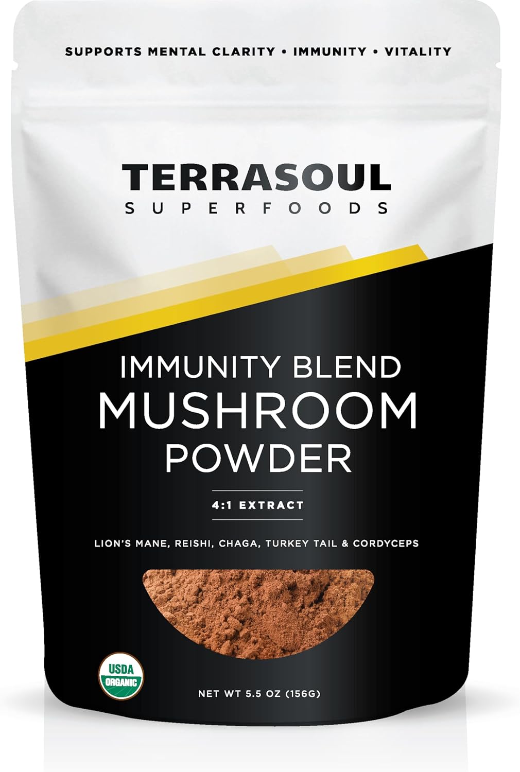 Terrasoul Superfoods Organic Five Mushroom Blend | Adaptogenic | USDA Organic, Vegan, Non-GMO, Gluten-Free | Reishi, Chaga, Lion’s Mane, Cordyceps, Turkey Tail