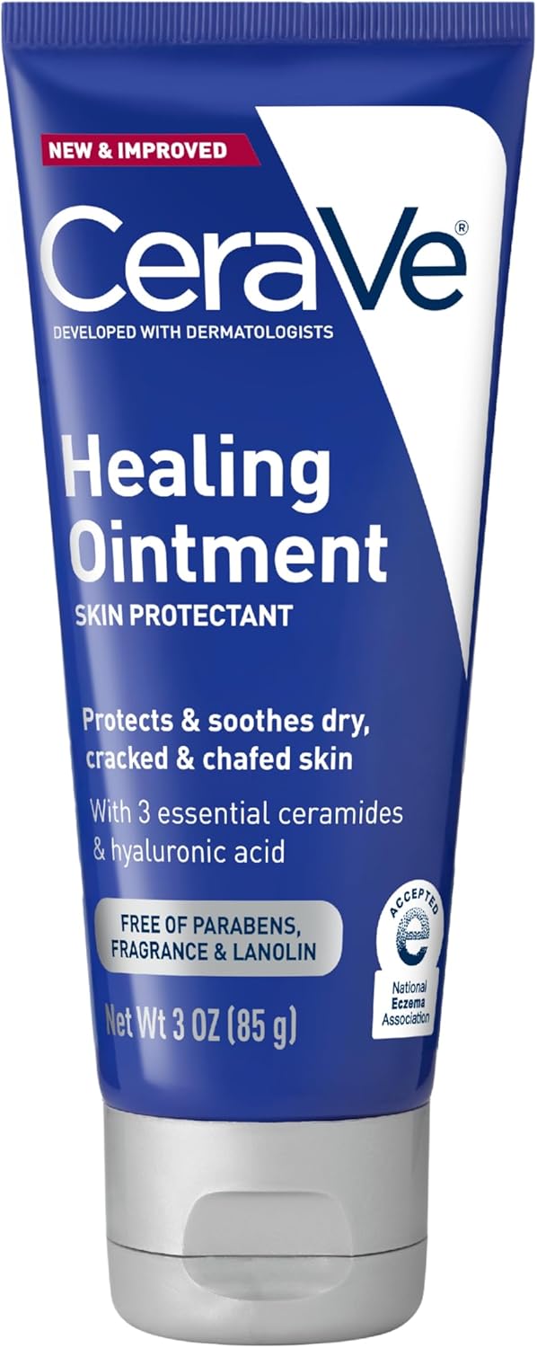 CeraVe Healing Ointment, Hydrating Skin Protectant With Petrolatum, Hyaluronic Acid & Ceramides, Face & Body Skin Barrier Repair For Cracked, Chafed, Dry Skin, Fragrance Free & Lanolin Free, 3 Oz