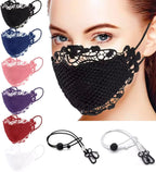 6 Pcs Lace Face Masks Reusable Soft Cotton Covering Wedding Costume Mouth Shield for Women and Girls and 2 Face Mask Lanyards