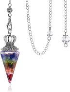Jovivi Natural 7 Chakra Healing Crystal Pendulums for Divination Dowsing 6 Facted Crown Hexagonal Pointed Resin Chip Stones Reiki Chakra Gemstone Pendulum Pendant Wiccan Witchcraft