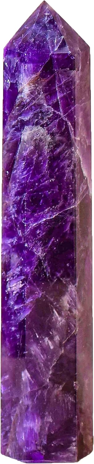 Large Natural Dream Amethyst Healing Crystal Wand 5.11-5.9" Natural Crystal Tower 6 Faceted Chakra Crystal Point Meditation Therapy Reiki Energy Stone Home Decor Collection Gift