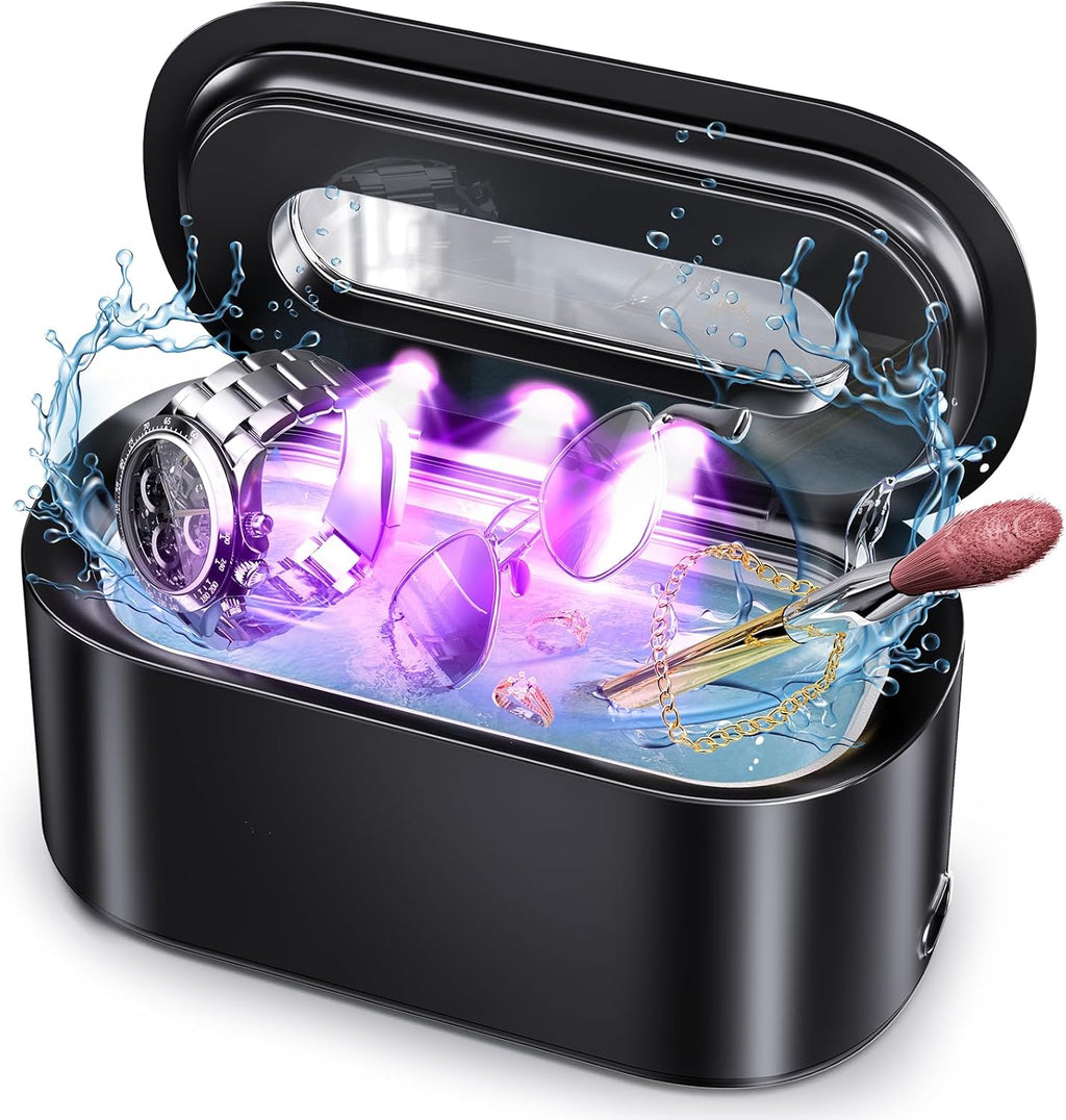 Ultrasonic Jewelry Cleaner, 48KHz Professional Ultrasonic Cleaner for Eyeglasses, Rings, Retainers, Dentures, 30W Jewelry Cleaner Ultrasonic Machine with Dual Cleaning Modes, Digital Timer