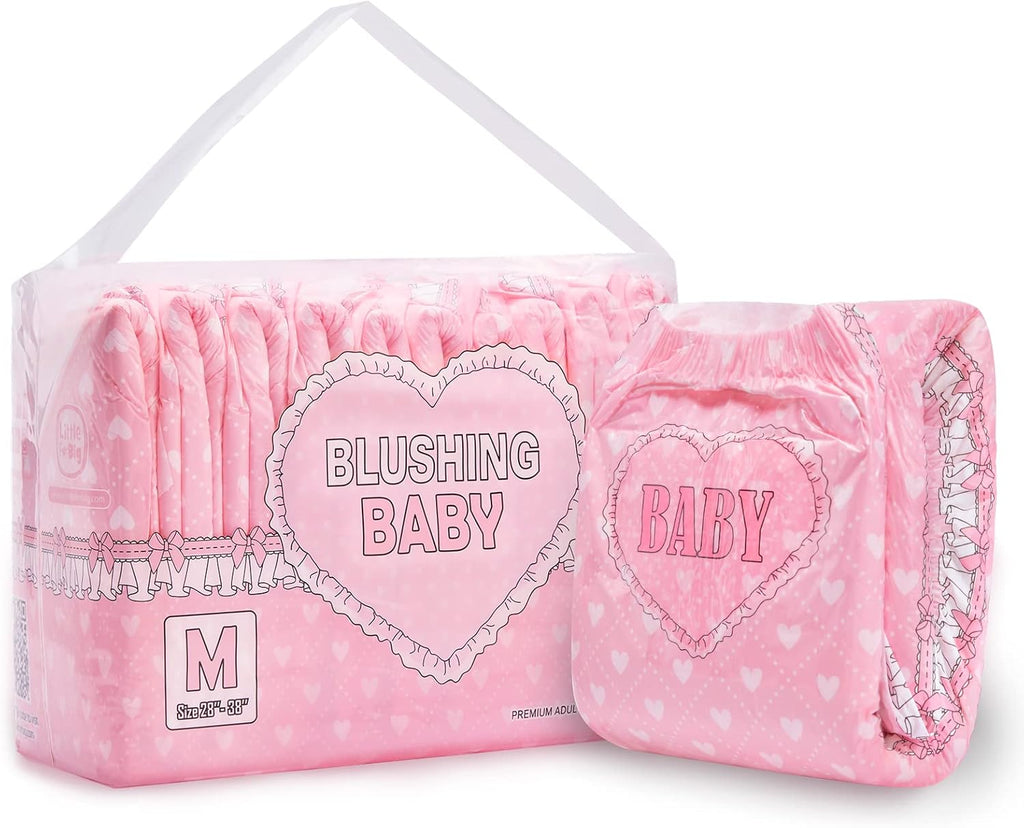 Littleforbig Printed Adult Brief Diapers 10 Pieces - Blushing Baby Pink(M)