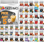 Tassimo Coffee, Tea, Chocolate Pods. Pick Any 5 Packs from 50+ Blends Including Kenco, Costa, Jacobs, Hot Chocolate, Chai latte, Baileys, Cadbury, Milka, Oreo, Cafe Hag and More.