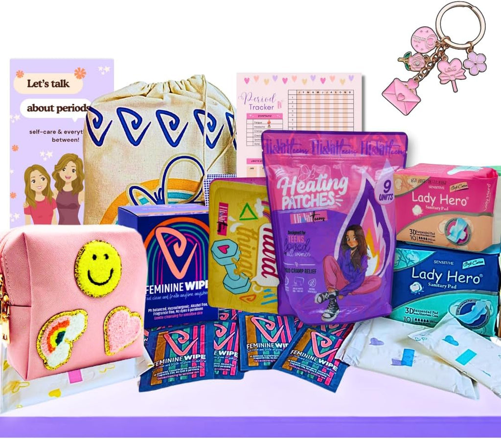 Period Kit for Tweens - First Period Kit for Girls 9-12 10-14 for School- Comfort Fit Feminine Pads Designed for Tween Teens Needs- Period Bags for Teen (Pink)