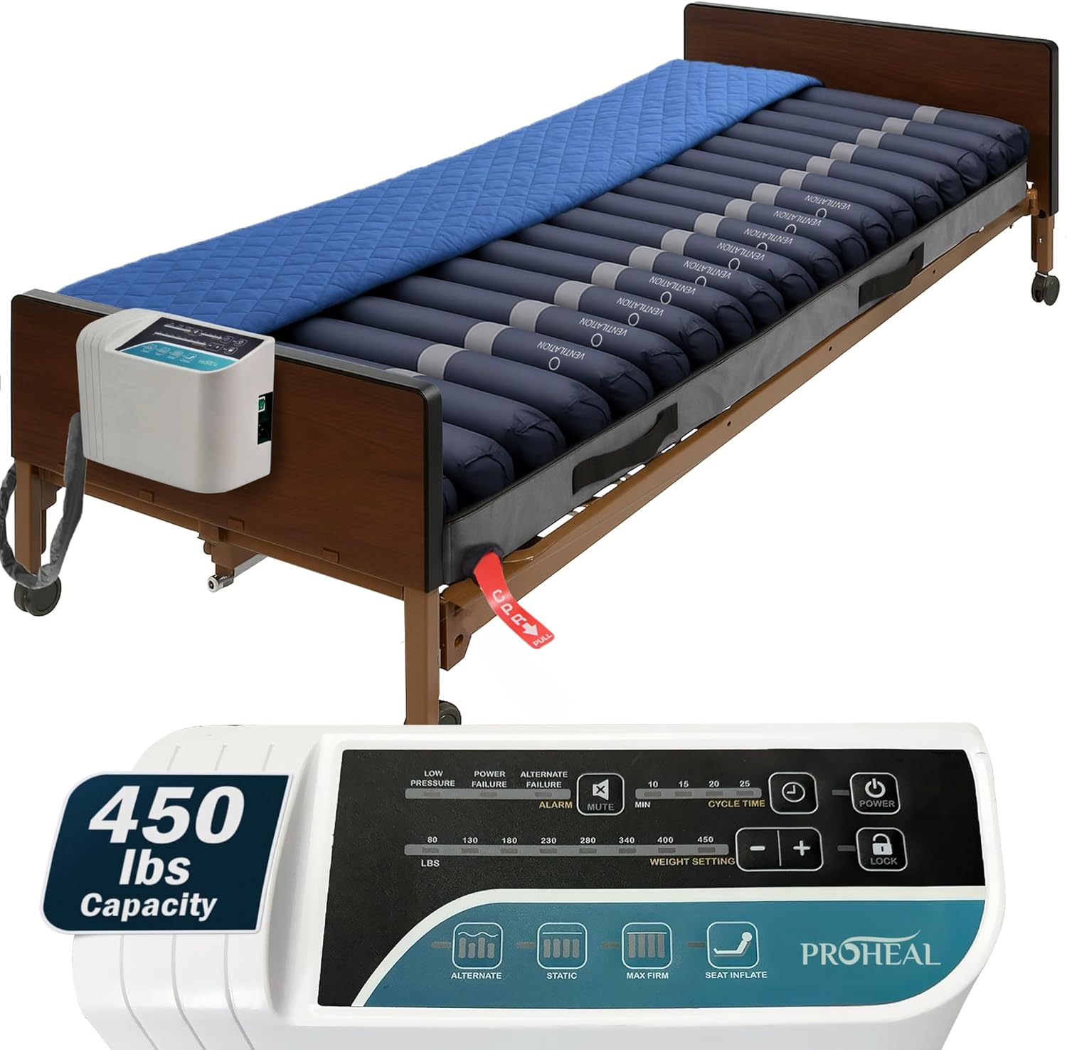 ProHeal Low Air Loss Alternating Pressure Mattress - 36” x 80” x 8"- Cell On Cell Base - Pressure Mattress for Bed Sores with Comprehensive Digital Alarm - Air Mattress for Hospital Bed